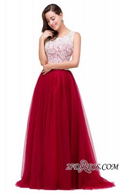 Tulle Sexy Red Sleeveless Floor-Length A-Line Prom Dress UK_2