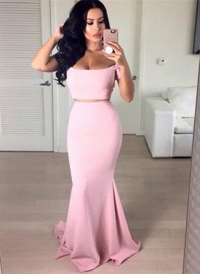 Stunning Off-the-shoulder Pink Prom Dress UK Two pieces Mermaid_1