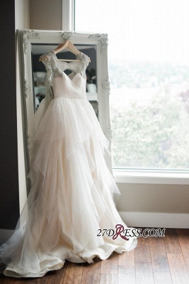 A-line Beads Tulle Straps Cap-Sleeve Newest Wedding Dress_3
