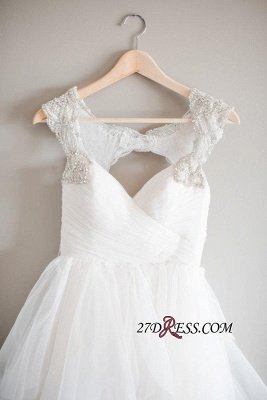 A-line Beads Tulle Straps Cap-Sleeve Newest Wedding Dress_2