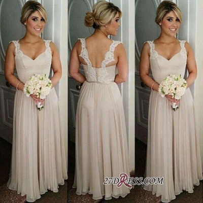 Floor-length Buttons A-line Straps Lace Bridesmaid Dress UKes UK_3