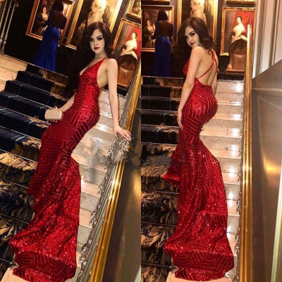 Elegant Red Sequins Prom Dress UK | Mermaid Party Gowns BA9043_3