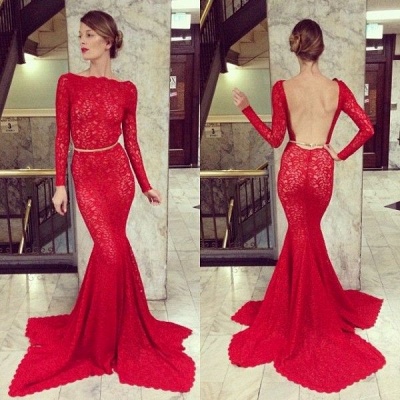 Backless Lace Mermaid Prom Dress UKes UK Bateau High Neck Long Sleeve Sheer Sexy Party Gowns with Court Train_2