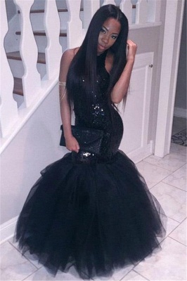 Elegant Mermaid Black Sequined Prom Dress UK Tulle Sleeveless BK0_2