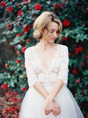 Gorgeous Hal-Sleeve Summer Lace Wedding Dress Tulle_2
