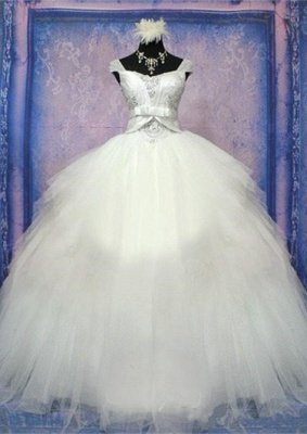 Elegant Beadss Crystals Ball Gown Wedding Dress Bowknot Lace-up_2