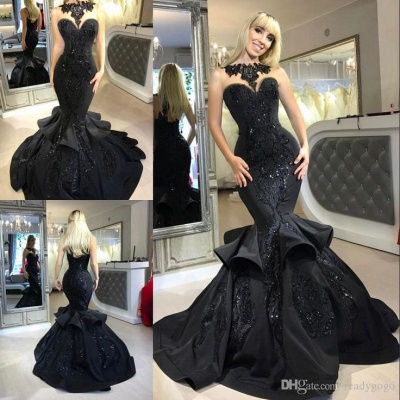 Elegant Black Mermaid Prom Dress UK Long Sequins Ruffles Party Gowns BA7654_4
