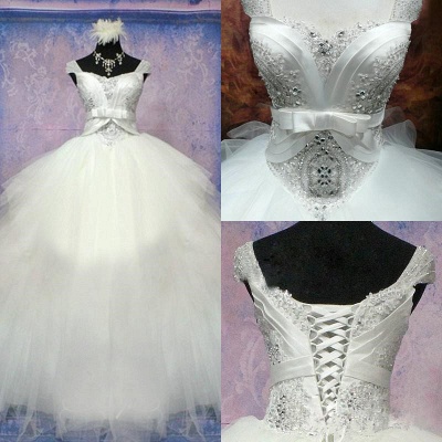 Elegant Beadss Crystals Ball Gown Wedding Dress Bowknot Lace-up_3