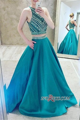 A-Line Two-Pieces Halter Luxury Crystal Sleeveless Prom Dress UK_3