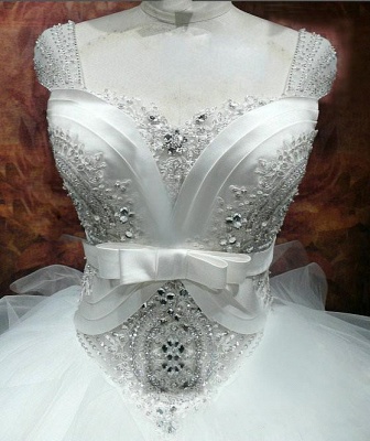 Elegant Beadss Crystals Ball Gown Wedding Dress Bowknot Lace-up_5