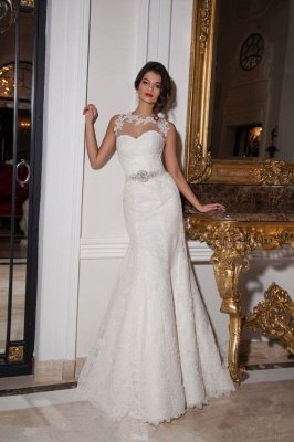 Illusion Sleeveless Sexy Mermaid Wedding Dress With Lace Appliques_1