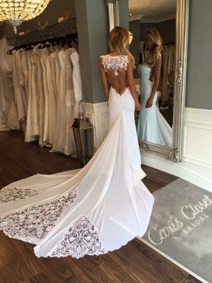 Delicate White Sexy Mermaid Lace Wedding Dress Long Train_2