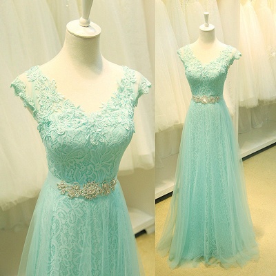 Sexy Lace Appliques Sleeveless Prom Dress UK Floor Length Tulle Evening Gowns_2