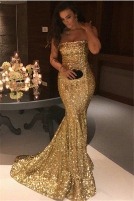 Luxury Strapless Mermaid Evening Dress UK Long Glitter Sequins Prom Dress_1