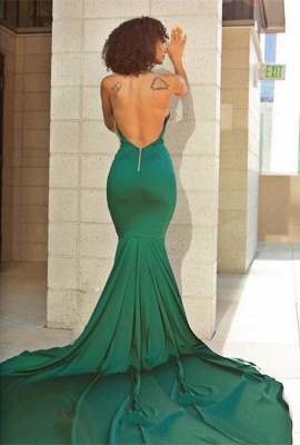 Sexy Green V-Neck Evening Dress UK | Backless Mermaid Prom Dress UK With Lace_4
