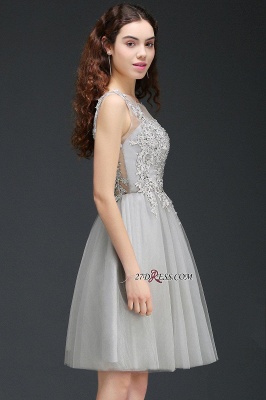 Silver Tulle Short A-Line Sleeveless Appliques Homecoming Dress UK_6