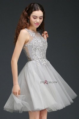 Silver Tulle Short A-Line Sleeveless Appliques Homecoming Dress UK_5