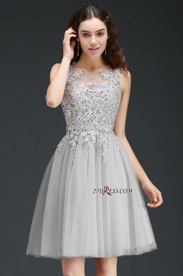 Silver Tulle Short A-Line Sleeveless Appliques Homecoming Dress UK ...