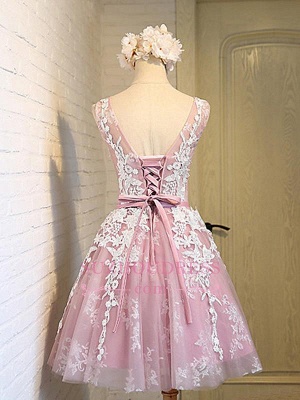 Sleeveless Jewel Pink Lace Open-Back Sash Appliques Lace-Up Sexy Homecoming Dress UKes UK_1