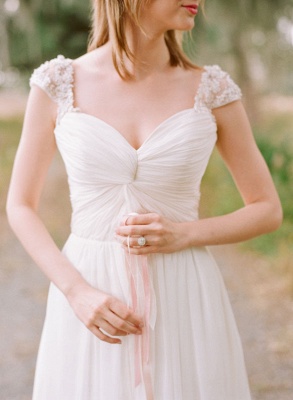 Elegant Cap Sleeve Lace Wedding Dress Long  Sweetheart_5