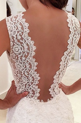 Newest Lace Appliques  Sexy Mermaid Straps Sleeveless Sweep Train Wedding Dress_3