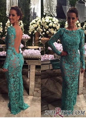 Sheer-Lace Open-Back Mermaid Long-Sleeves Long Evening Gown BA7427_3