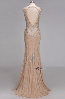 Sleeveless Beadings Long Mermaid V-Neck Luxury Crystal Prom Dress UK_4