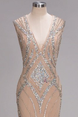 Sleeveless Beadings Long Mermaid V-Neck Luxury Crystal Prom Dress UK_5