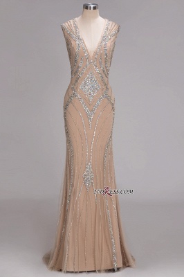 Sleeveless Beadings Long Mermaid V-Neck Luxury Crystal Prom Dress UK_6