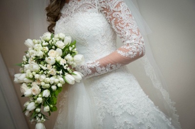 Noiva Train Ivory Long Sleeve Lace Wedding Dress Elegant Sweep Zipper Back Vestidos De Applique Wedding Dress_4