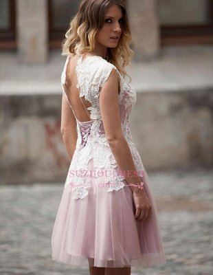 Appliques Sexy Short Sleeveless Tulle A-Line Homecoming Dress UKes UK_1