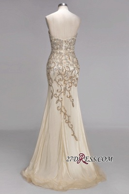 Backless Crystals Beaded Luxury Sweetheart Formal Long Tulle Evening Gowns_5
