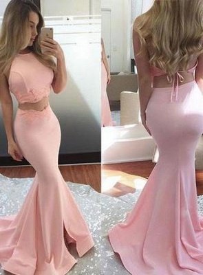 Mermaid Cute-pink Scoop-neckline Two-pieces Sweep-train Prom Dress UK LPL080_1