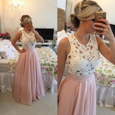 Modern Illusion Chiffon A-line Prom Dress UK Lace Pearls_4