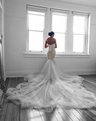 Romantic Sweetheart Lace White Sheer Wedding Dress |  Sexy Mermaid Bridal Gown_3