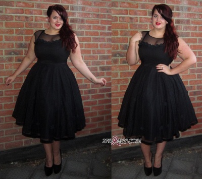 Cap-Sleeve A-line Plus-Size Black Jewel Tea-Length Newest Prom Dress UK BA6869_2