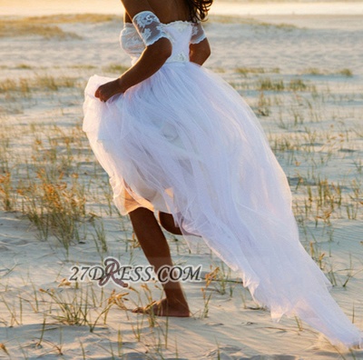 Elegant Off-the-shoulder Tulle Long Beach Wedding Dress With Lace Appliques_3