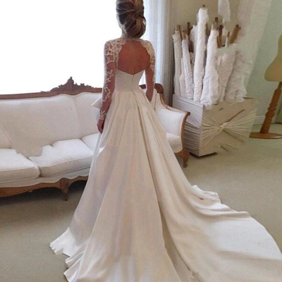High-Neck Elegant A-line Long-Sleeve Lace Zipper Wedding Dress_4