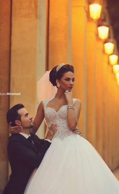 gorgeous cap sleeve tulle lace wedding dress with train_3