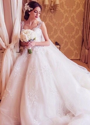 Princess Straps Ball Gown Wedding Dresses UK With Beadss Appliques_1
