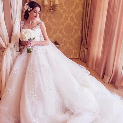 Princess Straps Ball Gown Wedding Dresses UK With Beadss Appliques_3