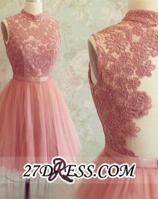 High-Neck Mini Lace Appliques Newest Sleeveless Homecoming Dress UK_2