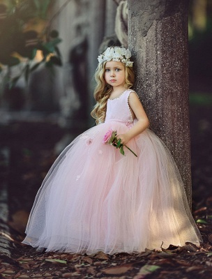 Ball-Gown Long Pink Cute Flower Girl Dresses BA6882 | 27dress.co.uk