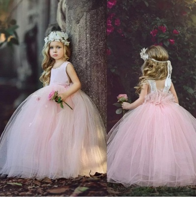 Ball-Gown Long Pink Cute Flower Girl Dresses BA6882_1