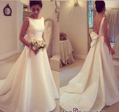 Jewel Sleeveless Bow Sweep-Train A-line Elegant Wedding Dress_2