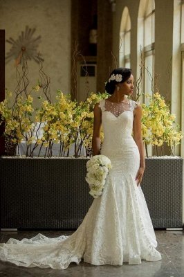 Sexy Mermaid Vintage Wedding Dress with Special Lace Beads Sheer Back Wedding Gowns BA3413_1