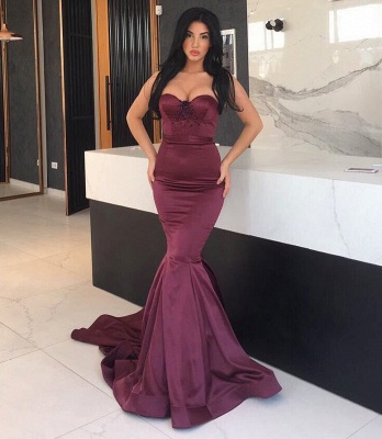 Gorgeous Maroon Sweetheart Mermaid Prom Dress UK Long With Beads_1