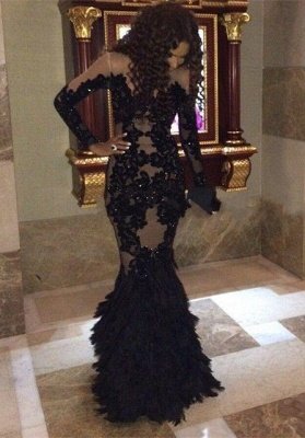 Elegant Black Mermaid Prom Dress UKes UK Long Sleeve Tulle Appliques_2
