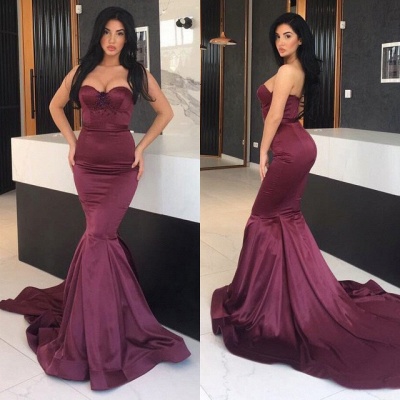 Gorgeous Maroon Sweetheart Mermaid Prom Dress UK Long With Beads_3