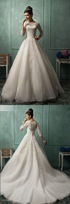 Elegant 3/4 Sleeve Lace Appliques Wedding Dresses UK Bridal Gowns with Bottons_2